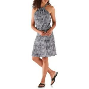 Prana Women's Montezuma Dress EUC Black White Geometric Aztec Hiking Outdoor M